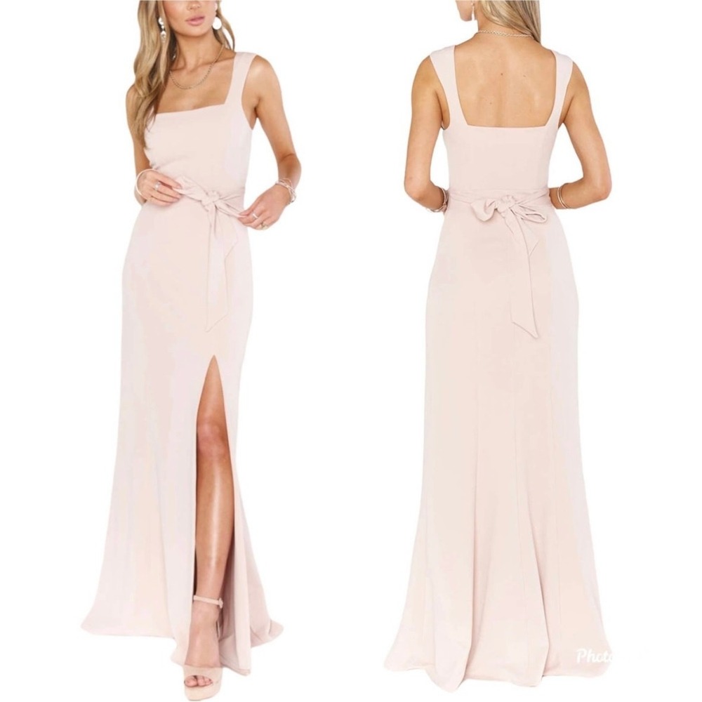 show me your mumu paris gown maxi dress dusty blush stretch women size medium